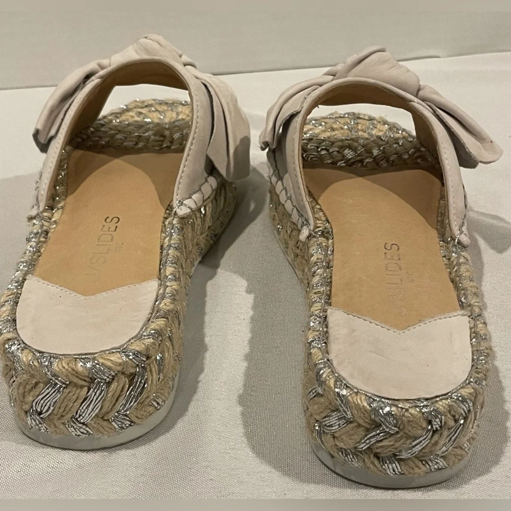 J/SLIDES Ritsy Espadrille Bow Slides Soft Gray / Silver Suede Women’s Size 8